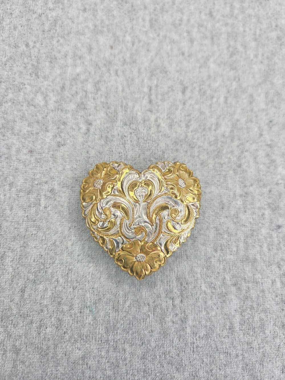 Crumrine Heart Belt Buckle Womens Gold Silver Scroll Jewelers Bronze 1990s